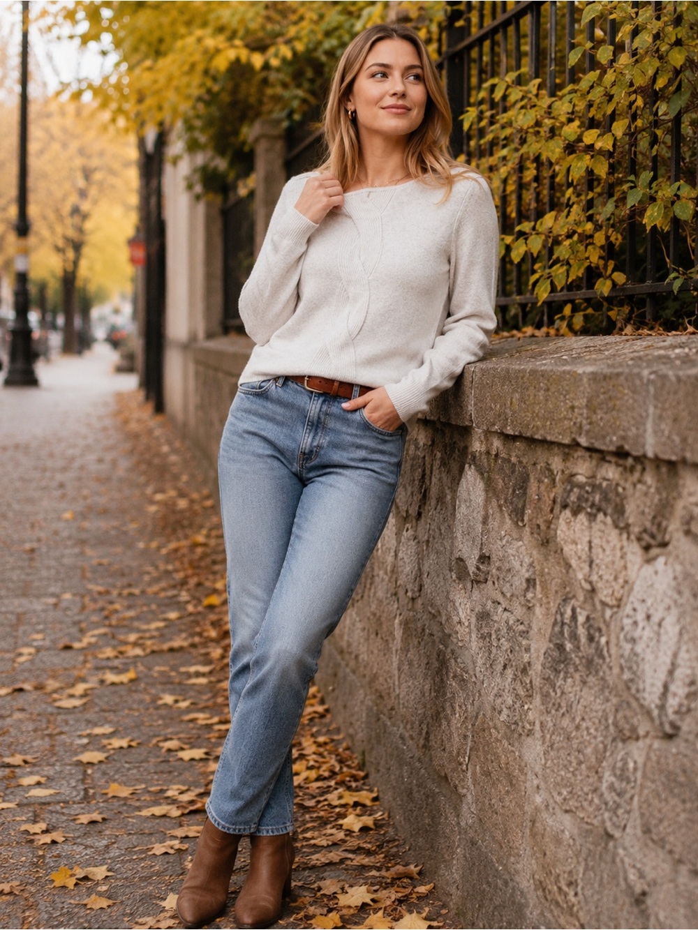 Elegant Cream Sweater - Women's Crew Neck